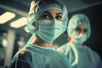 Portrait of nurses wearing surgical masks in the operating room.