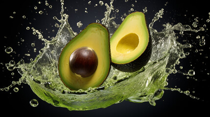 avocado in water splash