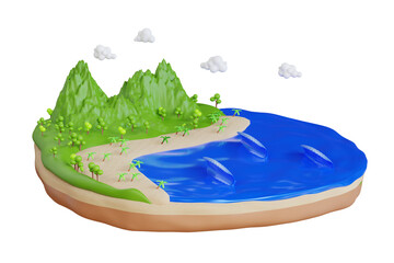 view of waves on the beach. Waves roll into the beach. 3d illustration
