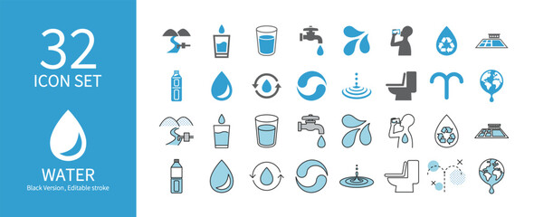 Icon set related to water and rain - obrazy, fototapety, plakaty