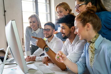 Startup business people working as team to find solution to problem. Technology finance concept