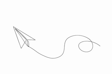 A continuous single line of paper plane, Cartoon doodle isolated on white background, Vector Illustration design
