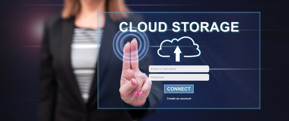 Woman touching a cloud storage concept