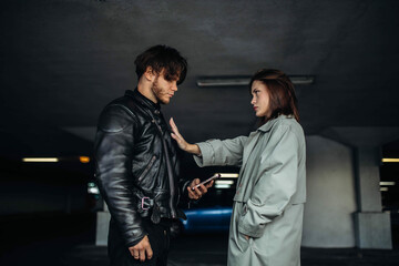 man and woman conflict, concept of personal space in relationships, crisis and distancing in love.