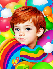 Fototapeta na wymiar A boy celebrates with a burst of color boom.
