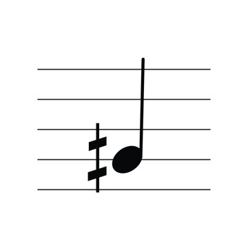 Demisharp or Half sharp symbol on staff flat vector isolated on white background. Microtone sign. Musical symbol. Musical notation. Flashcard for learning music.