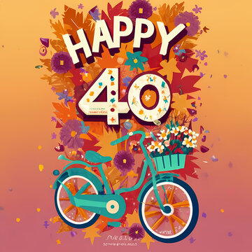 Happy 40Th  - A Bicycle With Flowers And Text