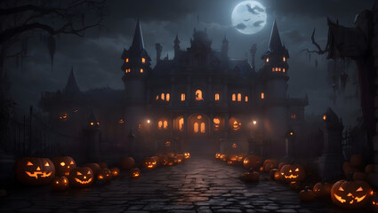 halloween background with castle , halloween background with pumpkin