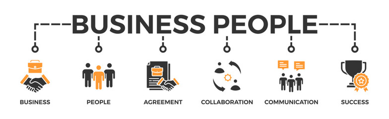 Business people banner web icon vector illustration concept with icon of business, people, agreement, collaboration, communication and success