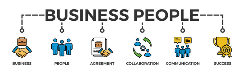 Business people banner web icon vector illustration concept with icon of business, people, agreement, collaboration, communication and success