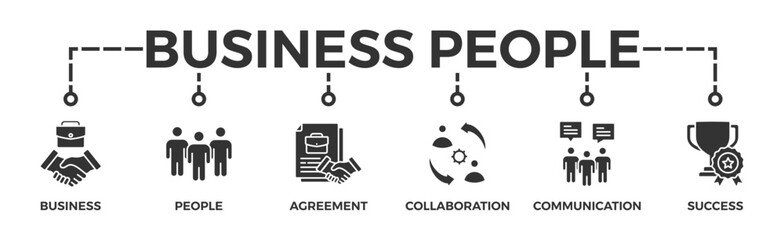 Business people banner web icon vector illustration concept with icon of business, people, agreement, collaboration, communication and success