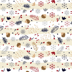 winter motifs, doodles,snowflakes acorn, christmas pattern
