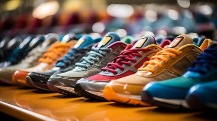 A pair of colorful sports shoes on a floor