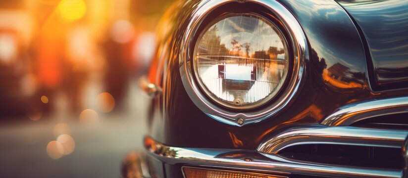 Fototapeta Vintage car with vintage filter effect on headlight lamp With copyspace for text