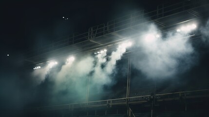 Stunning night view of a soccer stadium with lights and smoke