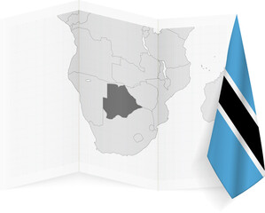 Botswana grayscale map and hanging flag.
