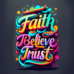 Fototapeta premium Faith, Believe, Trust - A Colorful Text On A Black Background