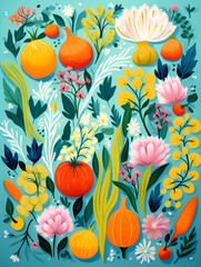 A Painting Of Fruits And Flowers