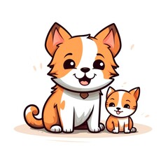 Obraz premium Cat and dog cute kawaii style design for t-shirt isolated on white background