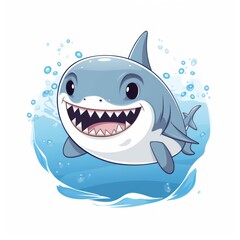 Shark cute kawaii style design for t-shirt isolated on white background