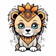 Lion cute kawaii style design for t-shirt isolated on white background