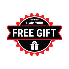 Claim Your Free Gift Box Icon Badge Vector Illustration, Gift Box Symbol, Marketing And Campaign Design Elements, Emblem, Label, Sticker, T Shirt Design Elements For Social Media Promotional Products