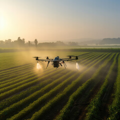 uav drones in green agriculture field, professional color grading, ultra-wide angle.