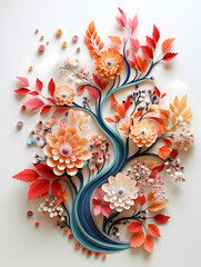 Floral Dream - A Paper Flowers And Leaves On A White Surface