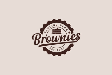 Brownies logo with a combination of brownies and beautiful lettering in the form of an emblem and vintage style - obrazy, fototapety, plakaty