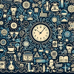 time and science themed pattern illustration