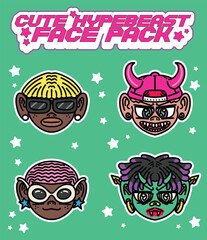 Cute hypebeast face cartoon pack