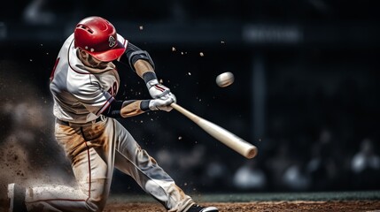 Close-up of baseball player hitting hard pitch at game
 - obrazy, fototapety, plakaty