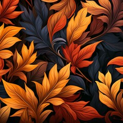 Seamless pattern with autumn leaves and pumpkins. Vector illustration.