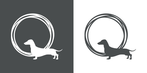 Razas de perro. Logo con marco circular con líneas con silueta de perro dachshund - obrazy, fototapety, plakaty