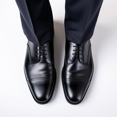 top view, close up, person in shoes on a white background