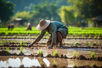 Farmer or labor working at rice agriculture field