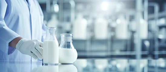 Foto op Plexiglas Quality milk in dairy factories is controlled by experts in laboratories With copyspace for text © 2rogan