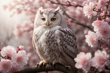 Serene Owl in Cherry Blossom Dream created with AI