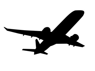 Plane shape. Black silhouette of an airplane. Illustration on transparent background - obrazy, fototapety, plakaty
