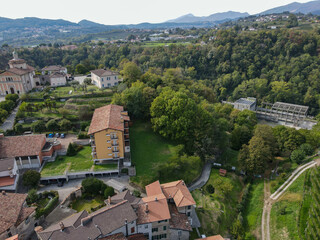 Fototapeta na wymiar Drone view at the village of Morbio Inferiore in Switzerland