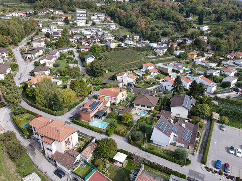 Drone view at the village of Morbio Inferiore in Switzerland