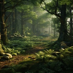 Dense forest in a mystical woodland