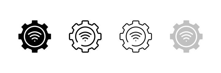 Wi-Fi settings icons. Different styles, Wi-Fi inside the gear, Wi-Fi settings. Vector icons