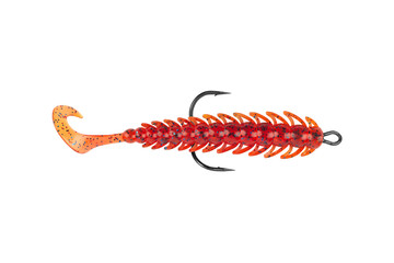 silicone fishing bait in the shape of an insect larva isolated from background