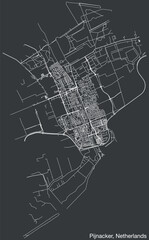 Detailed hand-drawn navigational urban street roads map of the Dutch city of PIJNACKER, NETHERLANDS with solid road lines and name tag on vintage background