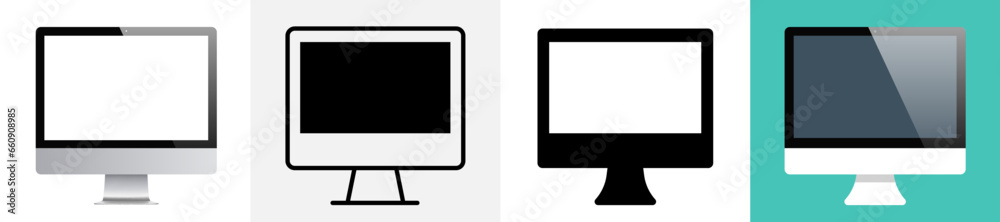 Poster computer monitor icon set. monitor icon in flat style. realistic monitor. monitor display screen. di