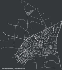 Detailed hand-drawn navigational urban street roads map of the Dutch city of LICHTENVOORDE, NETHERLANDS with solid road lines and name tag on vintage background