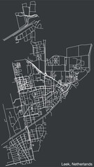 Detailed hand-drawn navigational urban street roads map of the Dutch city of LEEK, NETHERLANDS with solid road lines and name tag on vintage background