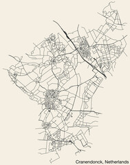 Detailed hand-drawn navigational urban street roads map of the Dutch city of CRANENDONCK, NETHERLANDS with solid road lines and name tag on vintage background