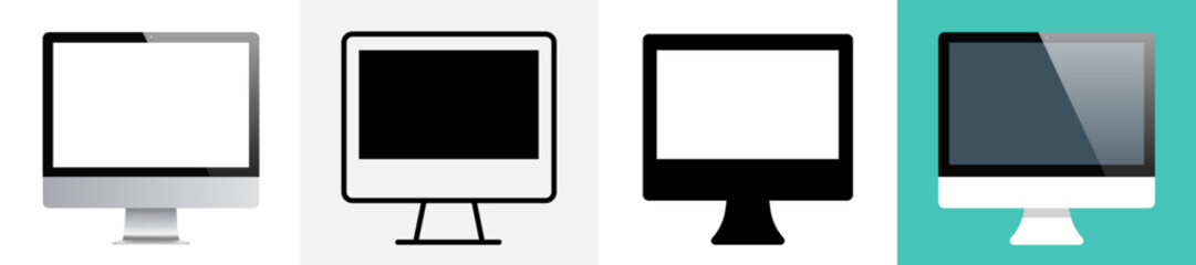 Computer monitor icon set. Monitor icon in flat style. Realistic monitor. Monitor Display Screen. Different style icons set. Vector illustration - obrazy, fototapety, plakaty